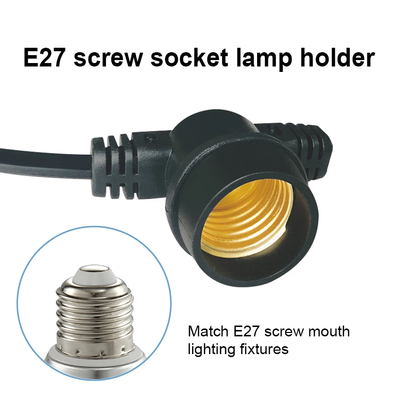 Black 2M US plug Power Cable with switch with 1 E27 lamp holder Power Supply Wire Extension Cord
