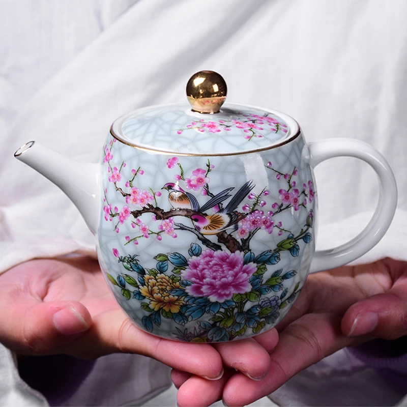 Japanese Style Ceramic Magpie Teapot Kung Fu Tea Set Hand Holding Teapot Line Blue and White Porcelain Household