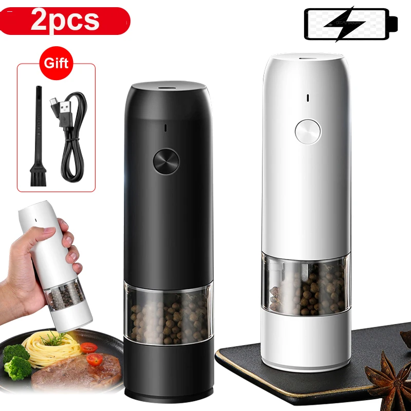 Spice Grinder Electric Automatic Mill For Kitchen Salt and Pepper Shaker Gravity Electric Coffee Grinder USB With LED Light