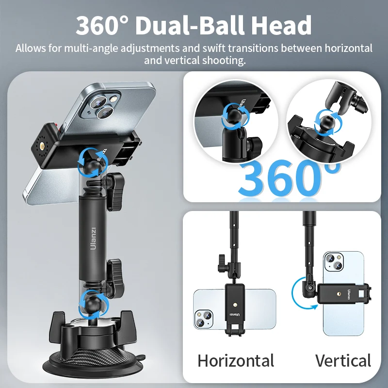Ulanzi Go-Quick II Suction Cup Mount Magnetic Quick-Release for Action Camera Smartphone with 360° Ballhead for Tile Glass Door 4