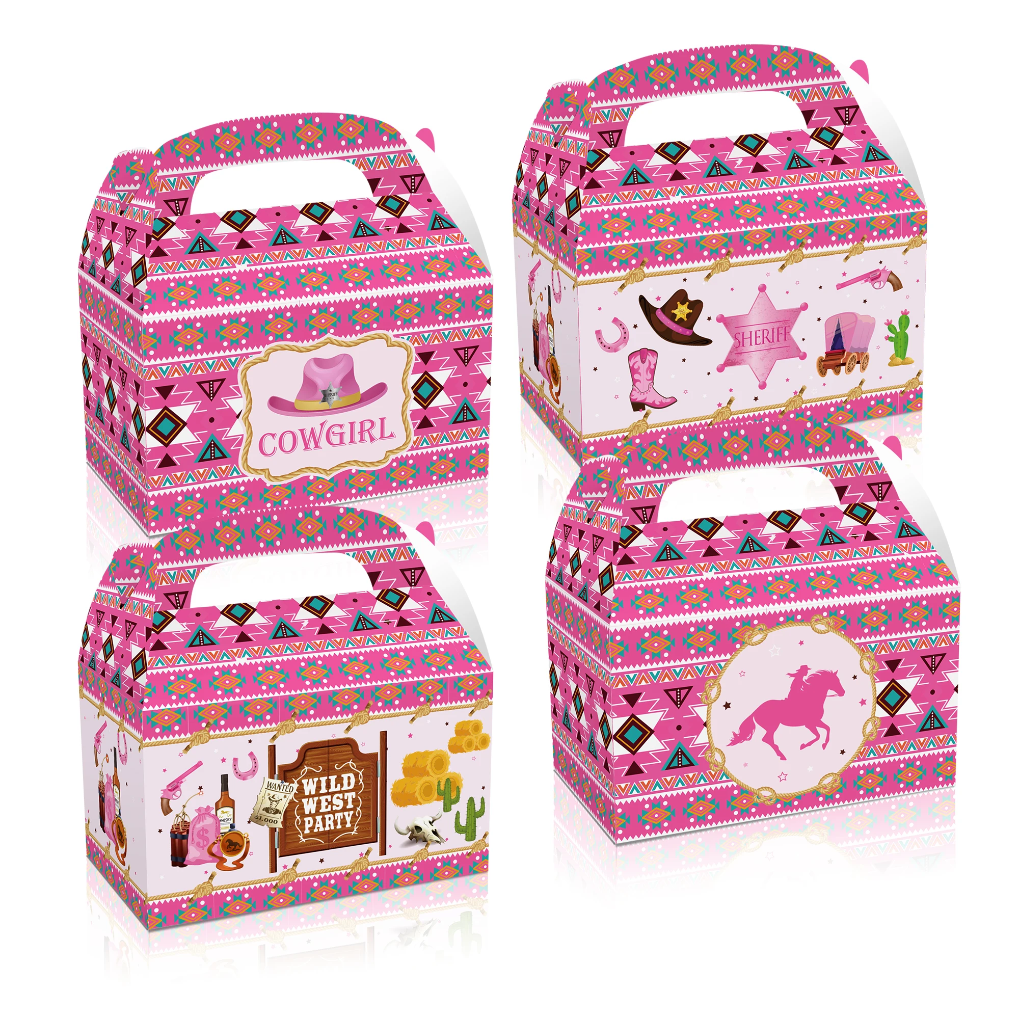 Dd135 4 Pezzi Wild West Stripe Backpack Cowgirl Party Paper Favor Box Candy Packing Gift Bag Compleanno Baby Shower Decorazioni Per Feste