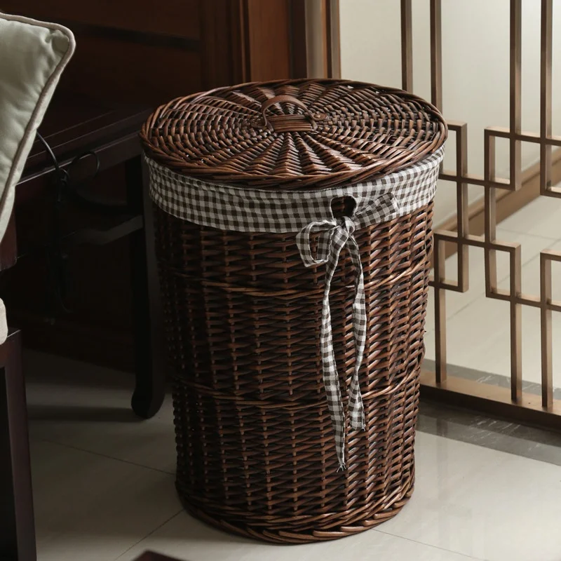 Wier Laundry Basket Dir Clothes Storage Basket with Lid Household Organizer Basket Pure l Willow Wier Basket
