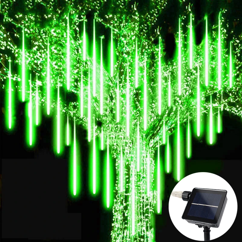 thumbnail image 1 of Guirnalda de luces LED solares con lluvia de meteoritos, guirnalda de hadas, decoración para árbol de Navidad, farolas para jardín al aire libre, 8 tubos de 30/50 cm, 1 of 5