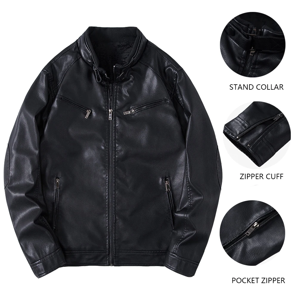 

Men's Leather Jacket Autumn Motorcycle PU Leahter Jacket for Male Stand Collar Casual chaquetas de cuero hombre Coat 4XL