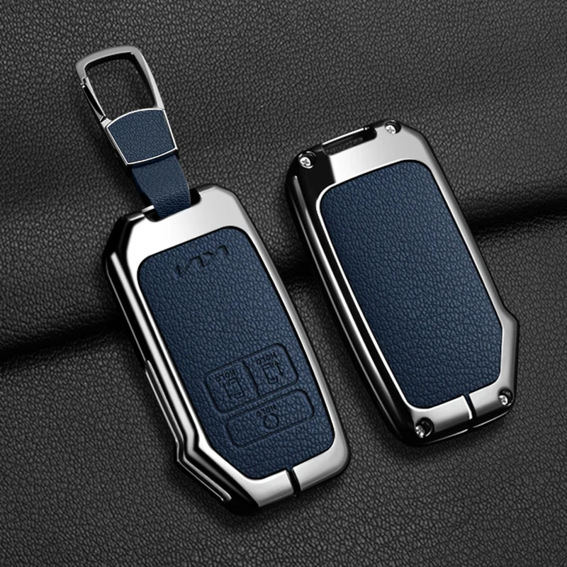 Premium Zinc Alloy & Leather Car Key Case Cover - 7-Button Fob Holder with Keychain Accessories