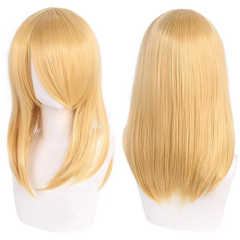 QQXCAIW Hochwertige 40 cm mittlere Cosplay-Perücke mit Pony, Schwarz, Blond, Rosa, Rot, Blau, Lila, hitzebeständige Kunsthaar-Perücken – Detail 30