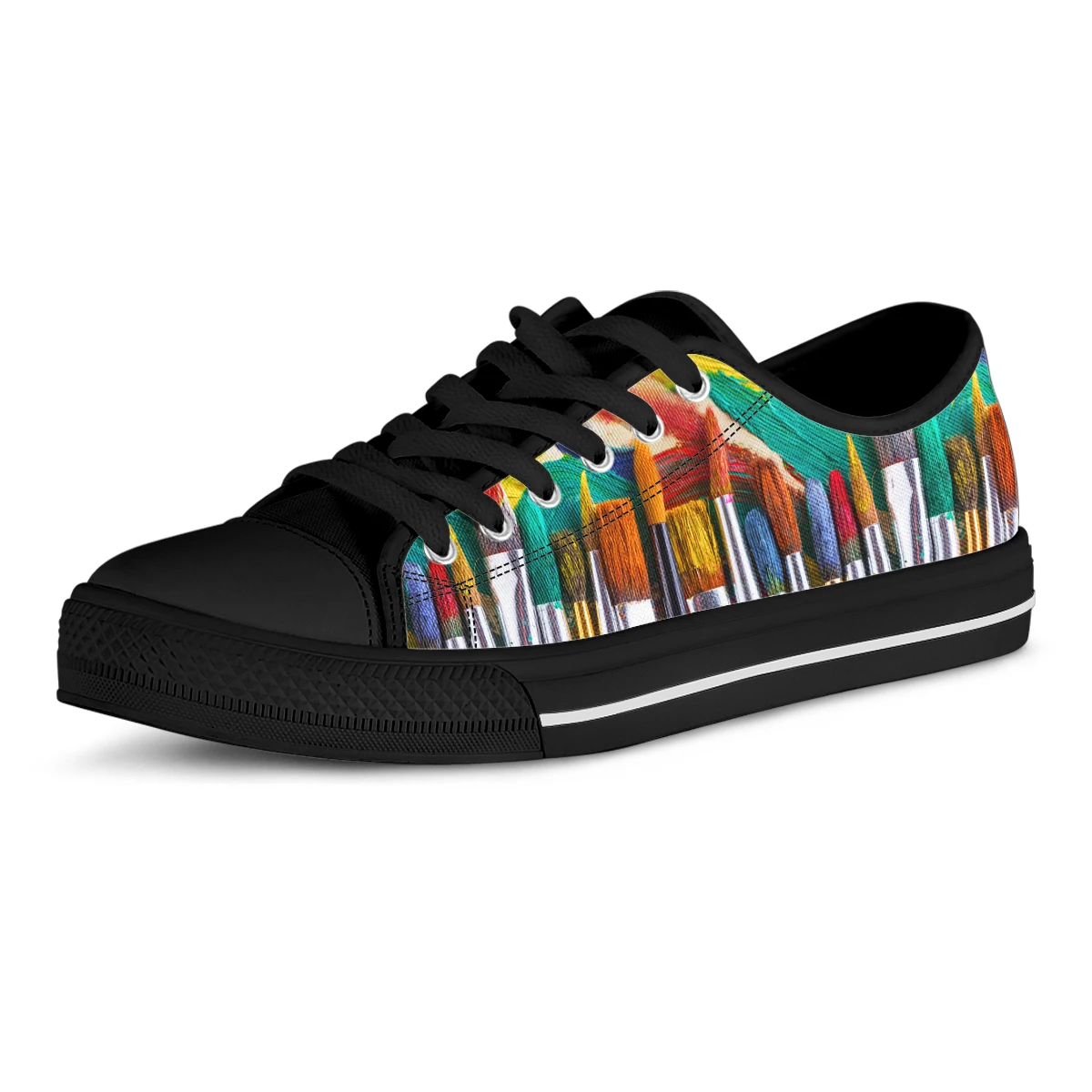 Watercolor Teacher Art Vulcanized Shoes Fashion Summer 3D Print Canvas Shoes Women Casual Sneakers Black Whit Flats