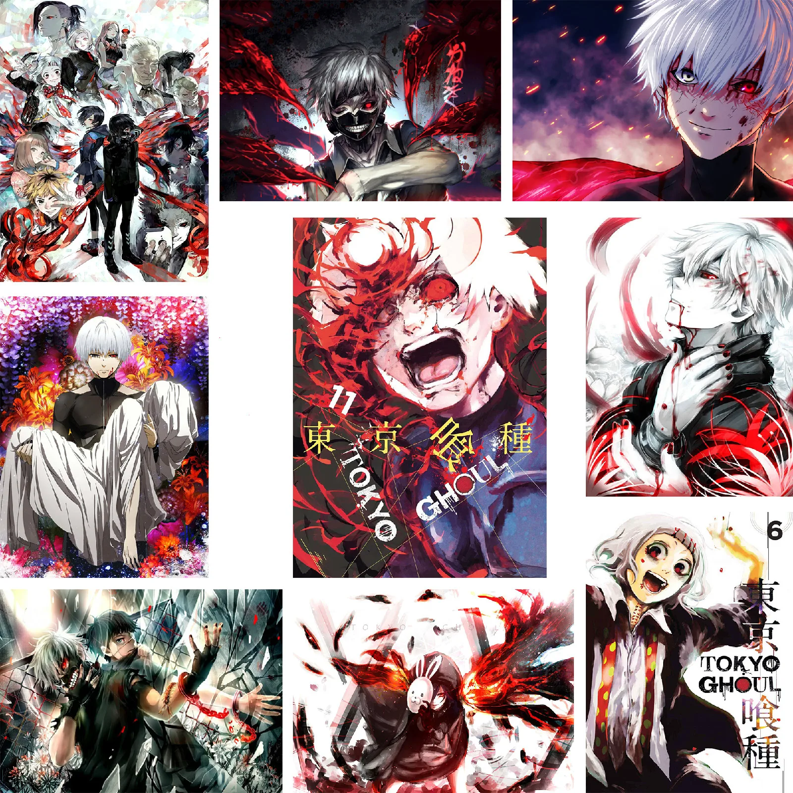 Full Square/Round Dark Diamond Painting Tokyo Ghoul Poster Kaneki Ken With  Red Eyes Mosaic Cross Stitch Handmade Artwork Decor