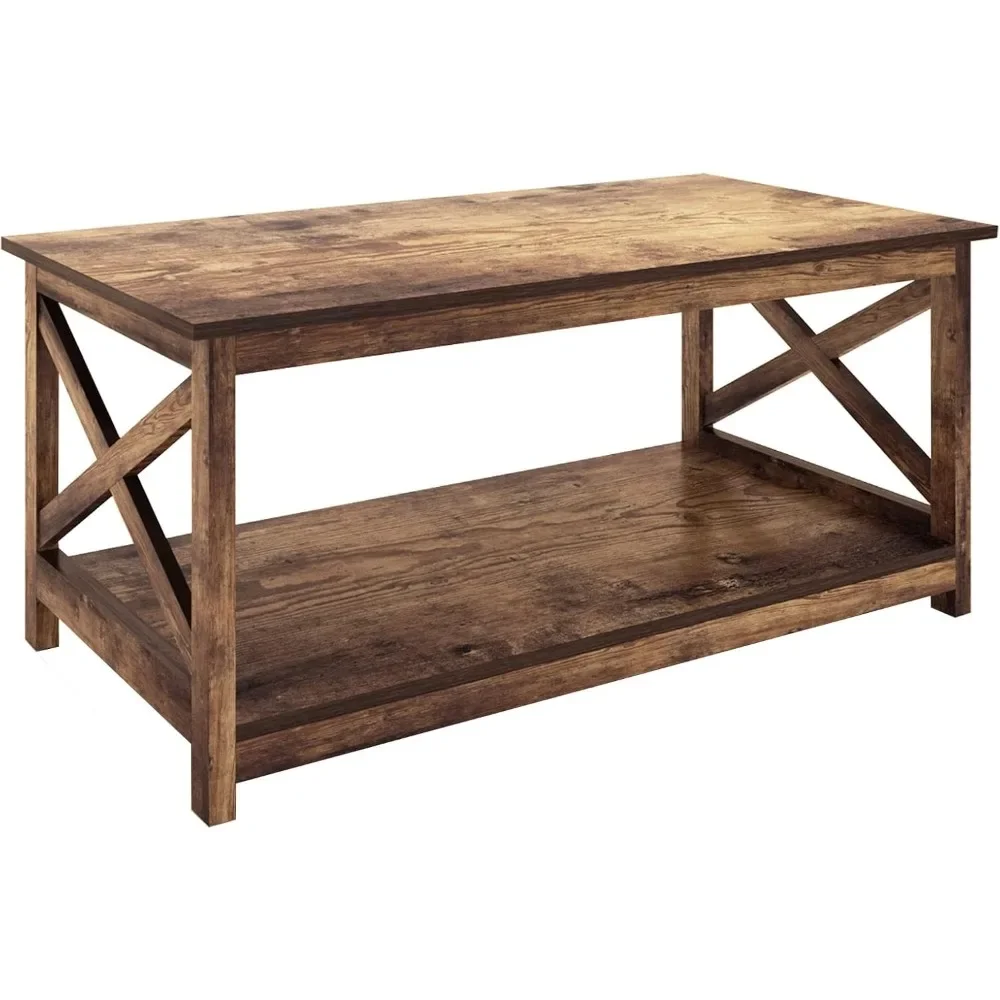 Coffee Table, Modern Farmhouse Wood Coffee Table with 2-Tier Storage, 40 Inch, 5