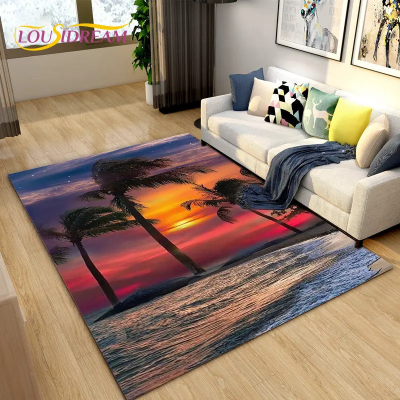 

Beautiful Beach Coconut Tree Scenery Area Rug,Carpet Rug for Living Room Bedroom Sofa Doormat Decor,Kid Play Non-slip Floor Mat