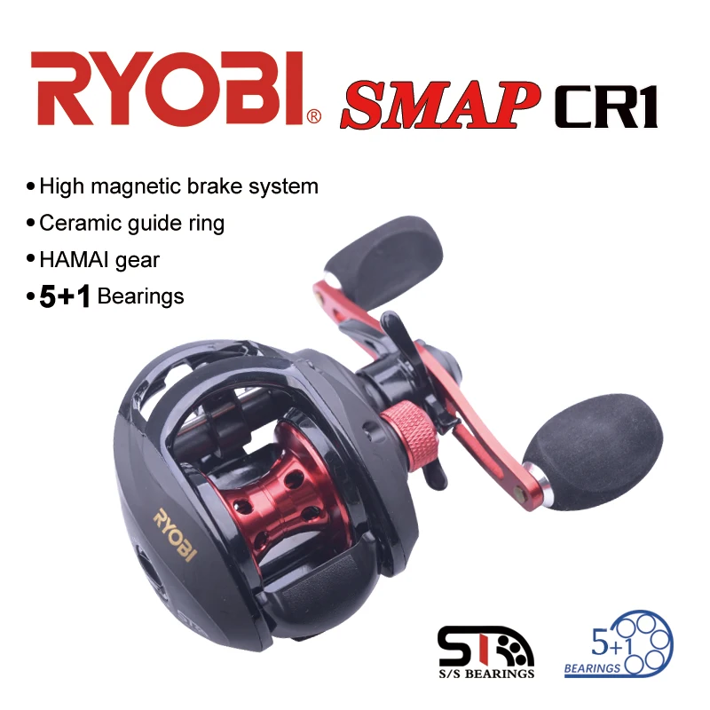 

NEW RYOBI SMAP CR1 Baitcasting Fishing Reels Gear Ratio 6.3:1 Bearings 5+1Max Drag 5kg Hanmi Gear Saltwater Reels Fishing Reels