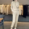 Autumn/Winter New Women's Suit 100% Merino Wool Hooded Pullover Tops Casual Sweatpants Small Leg Pants Knitted Two-Piece Set 2