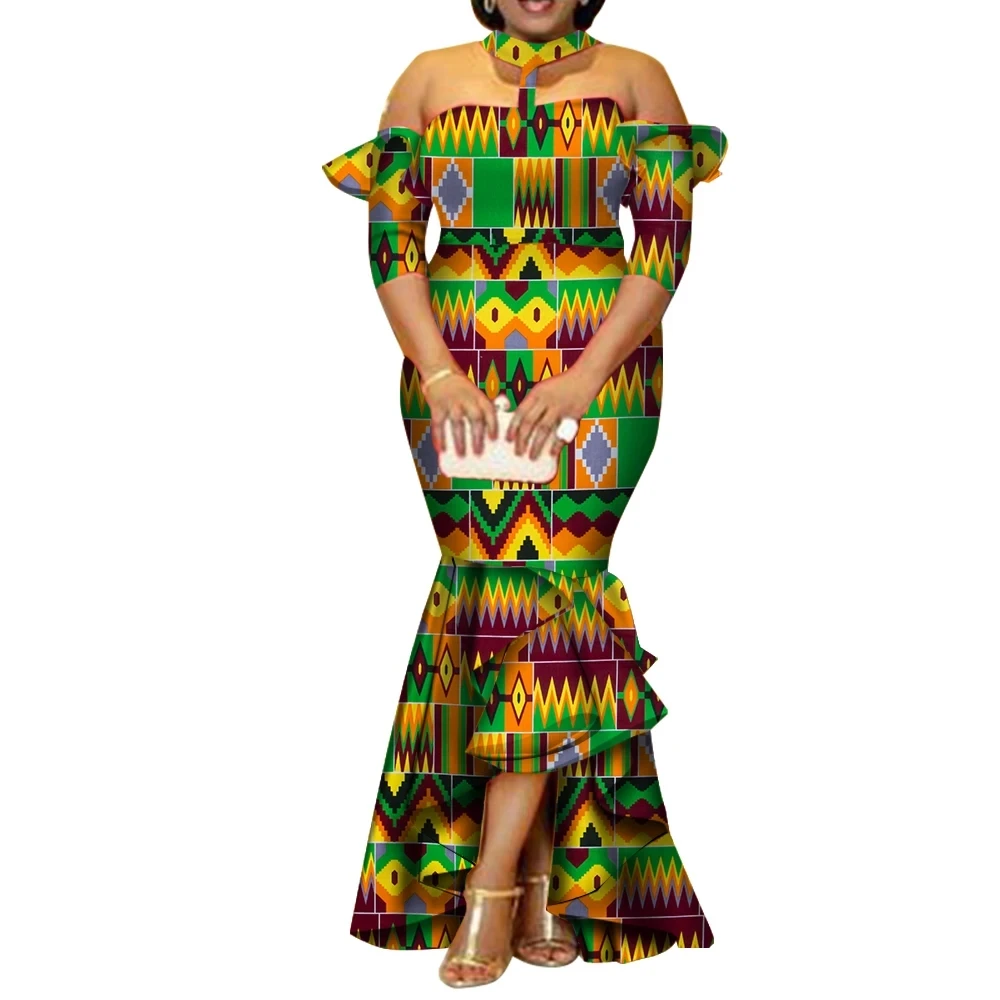 African Dresses for Women Print Half Sleeve Long Dresses Vestidos Bazin African Ankara Party Women Clothing Wy3300