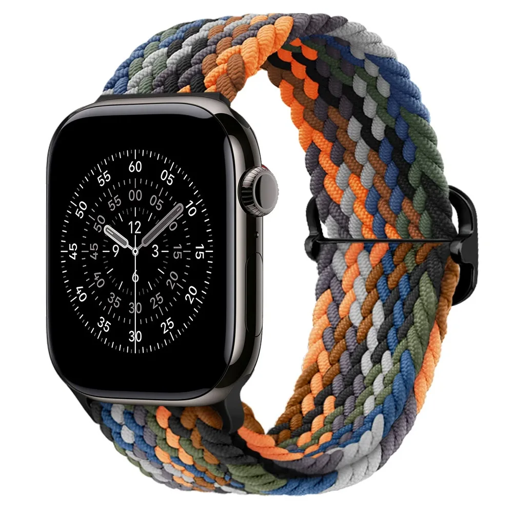 Adjustable Elastic Nylon Braided Watch Strap, Black