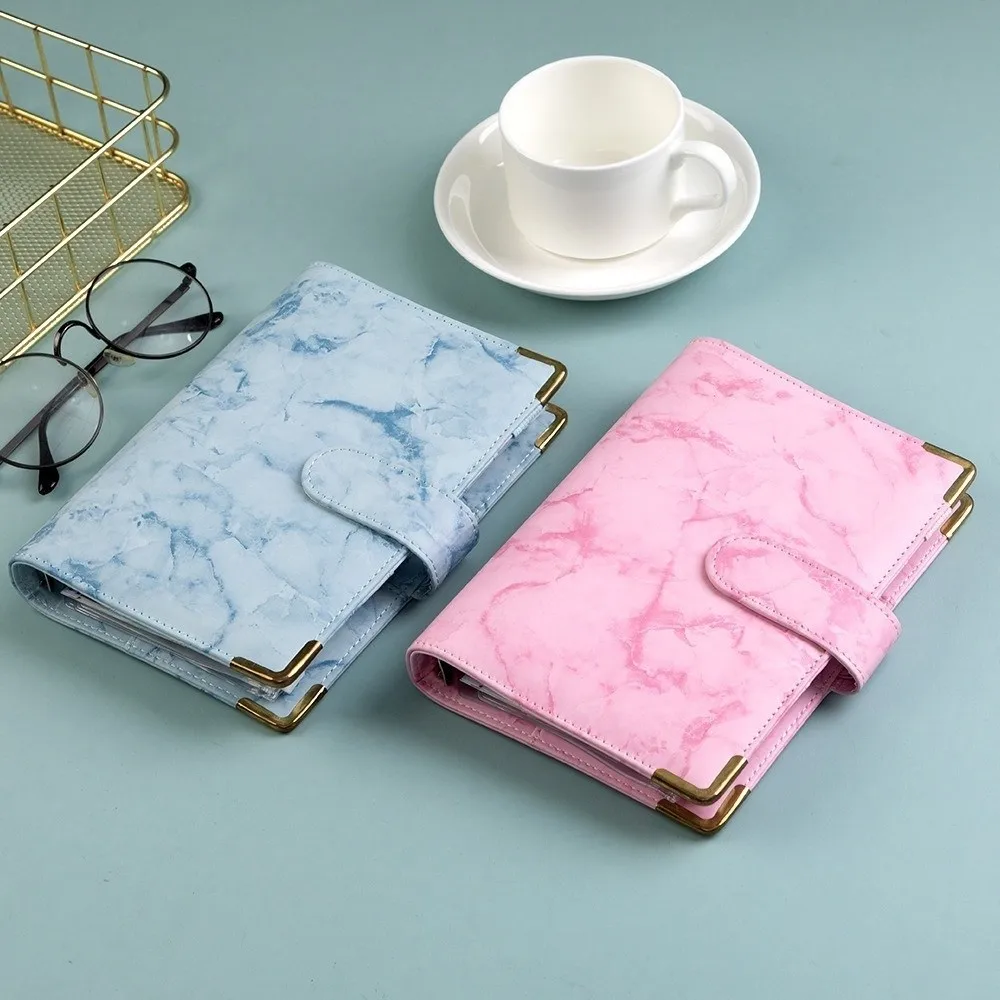 Mini raccoglitore per risparmio di denaro A6 in similpelle, buste per contanti, mini raccoglitore per budget, stampa marmorizzata/leopardo, resistente - immagine 3