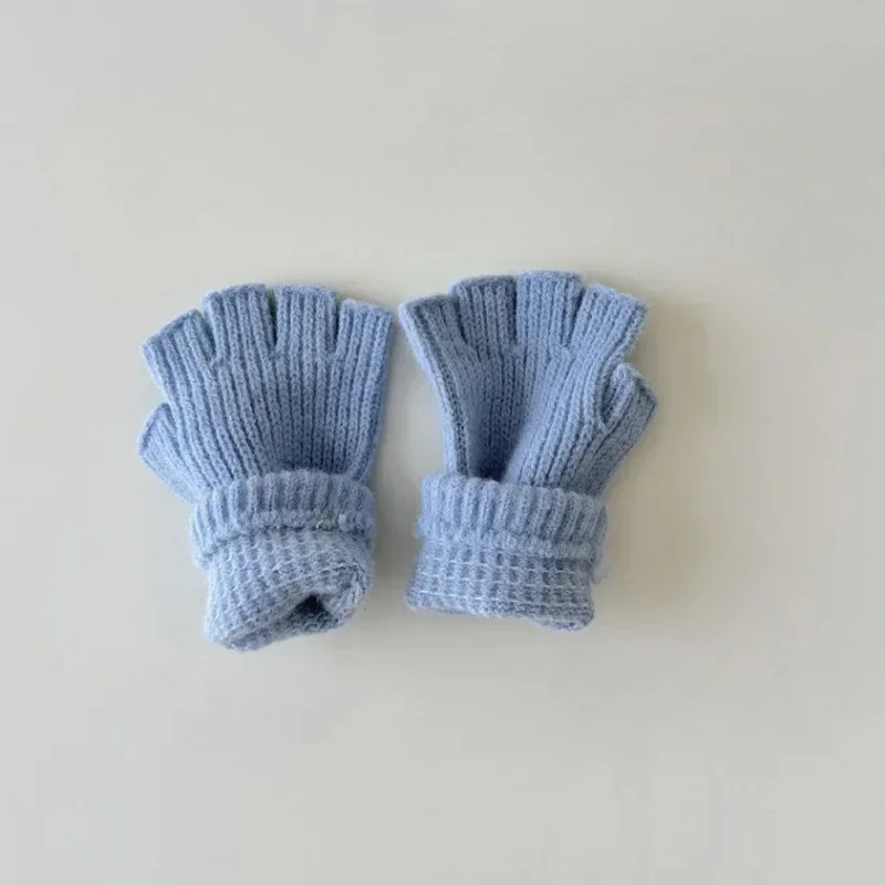 Autumn Winter Wool Warm Children Fingerless Gloves Boys Girls Chic Simplicity Candy Color Student Glove Half-finger Gloves 5