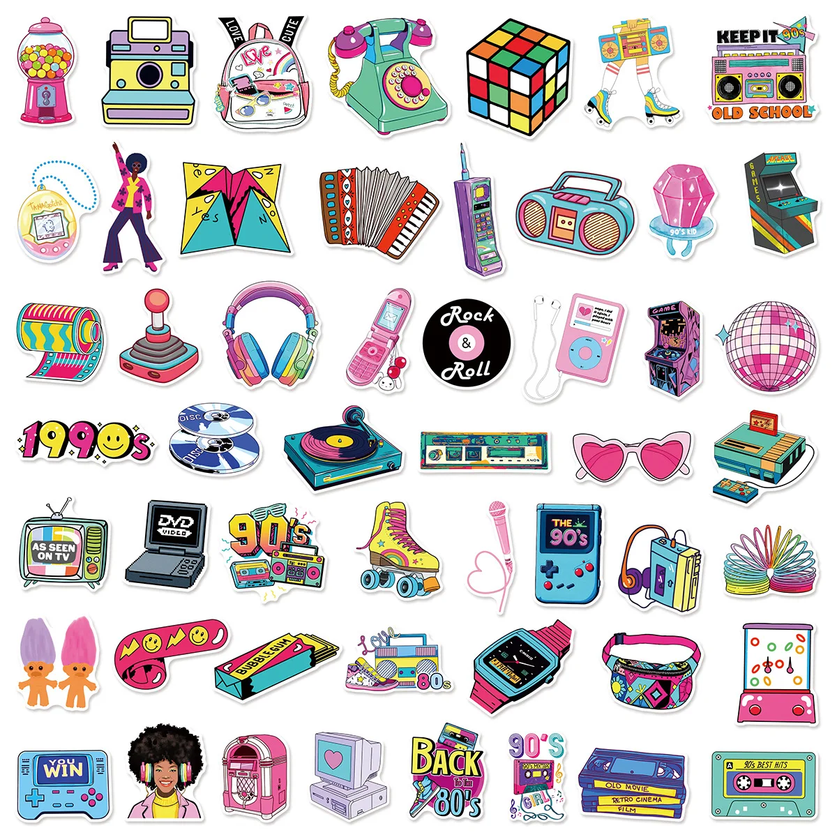 50Pcs 80s 90s Cartoon Stickers Retro Games Vinyl Waterproof for Laptop Phone Case Notebook Water Bottle DIY Stickers - 5