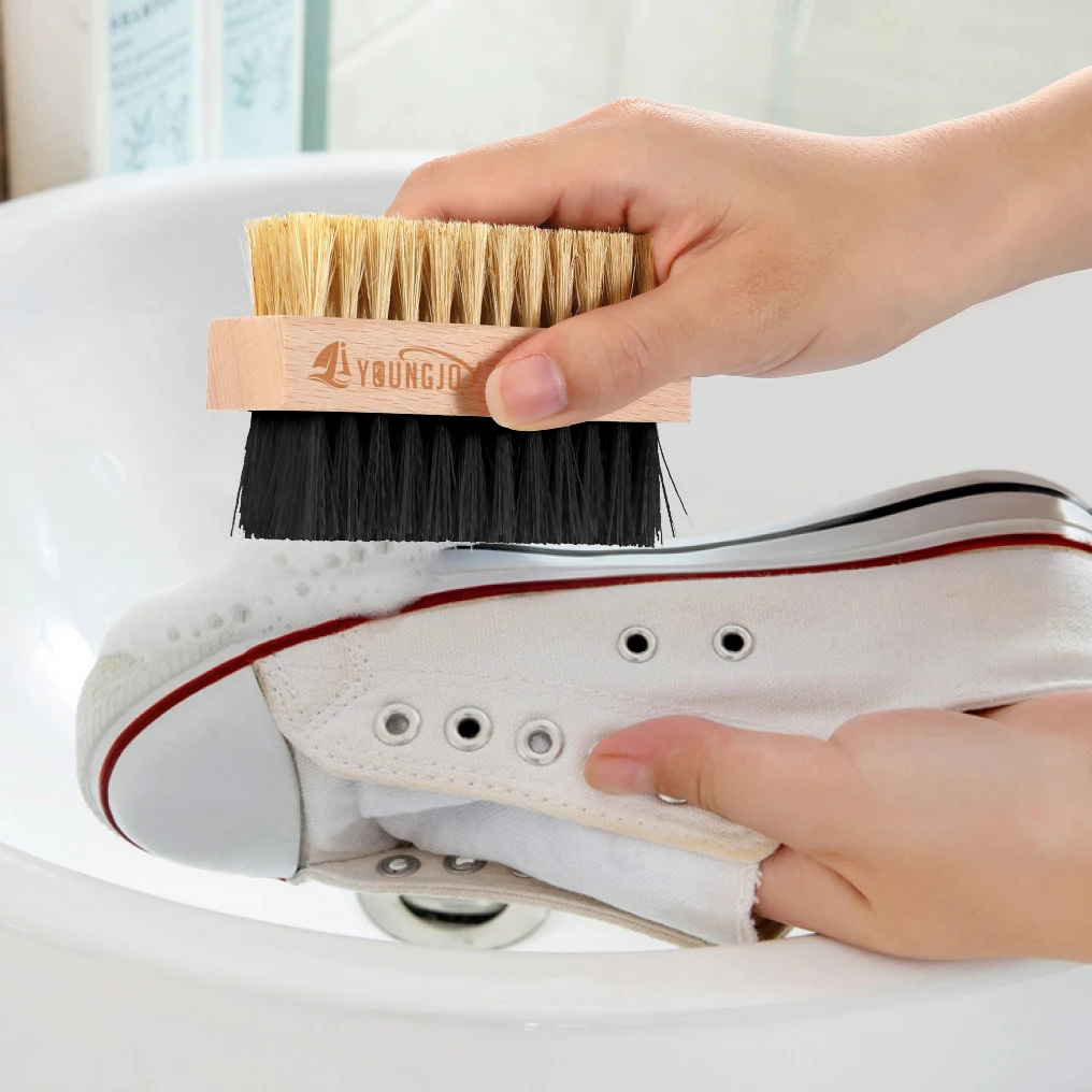 Dual Sided Sneaker Shoe Cleaner Brush Set Shoes Clean Brush Kit Both Boar and Plastic Bristles 2