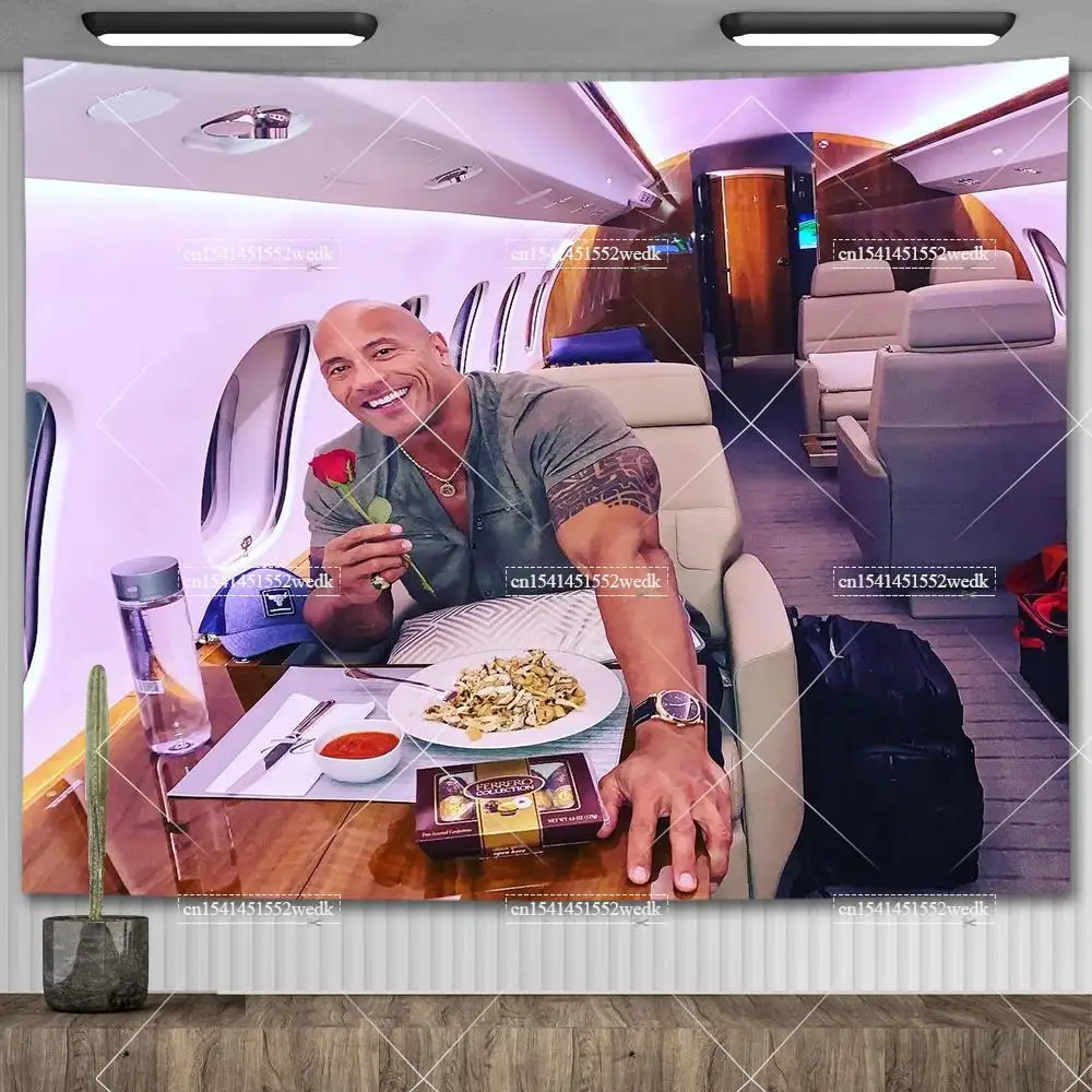The Rock Johnson Eating Blueberry Pancakes Wall Hanging Tapestry Kawaii Room Decor Meme Tapestry Bedroom Decoration Aesthetic tapestry decorations