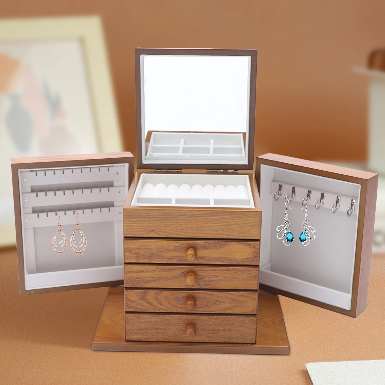 Organizador Almacenamiento Elegante Para Mujer, 5 Cajon, Organizador Joyas, Caja Madera Para Collar - AliExprs 36
