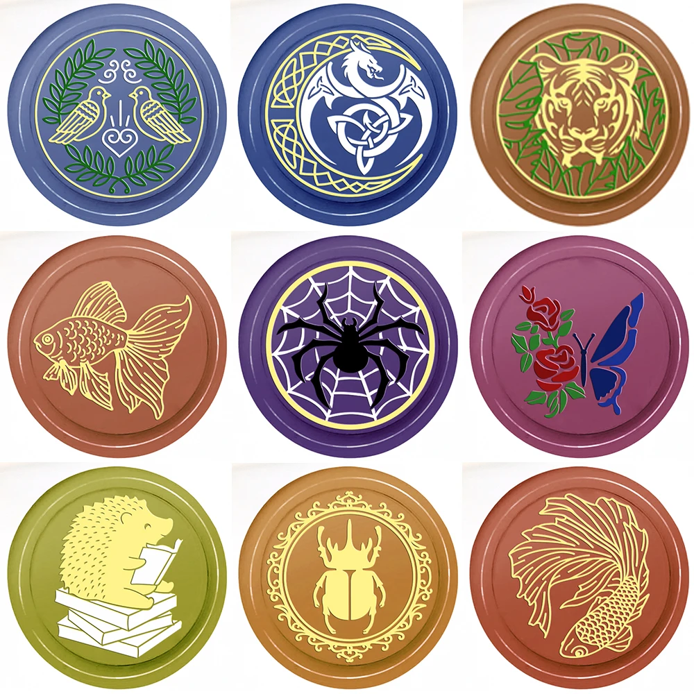 Animal Hedgehog Dragon Tiger Wax Seal Stamps 25mm Removable Heads Butterfly Spider Insect Design for Envelope Greeting Card
