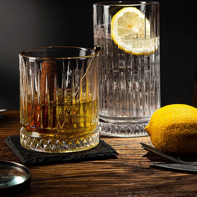Whiskey Glass Transparent Glass Whiskey Wine Cup Foreign Wine Cup Beer Vertical Striped Spirit Cups 230ml drinking glasses set