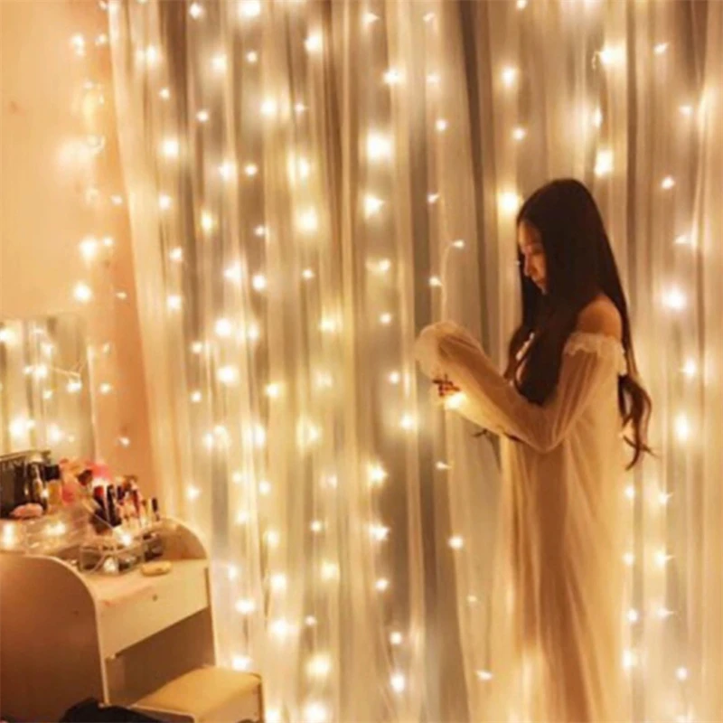 thumbnail image 1 of Christmas Decoration Curtain LED String Lights with Remote Control Xmas Tree Decor Holiday Wedding Fairy Garland Light for Home, 1 of 5