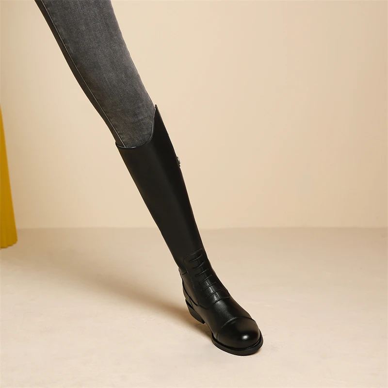 Western Cowboy Low Heel Autumn New Long Female British Style Tall Knight Horse Riding Boots