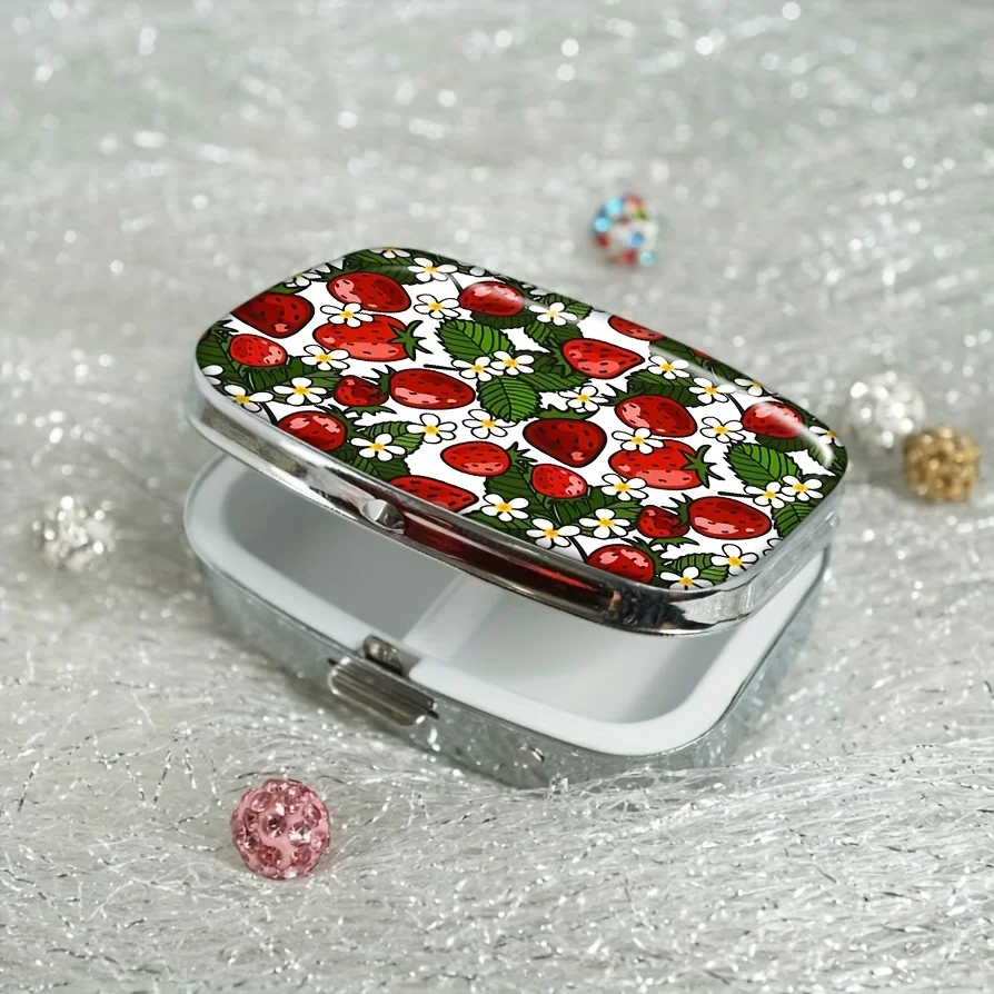 1 cute strawberry pill box 2 compartment pill boxes rectangular decorative box vitamin storage box for pocket purses