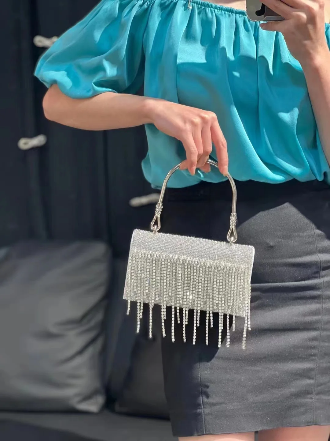 Luxury Designer Bling Tassel Rhinestone Diamond Square Bag Women's Handbag Evening Bag Dinner Party Clutch Purse Shoulder Bag