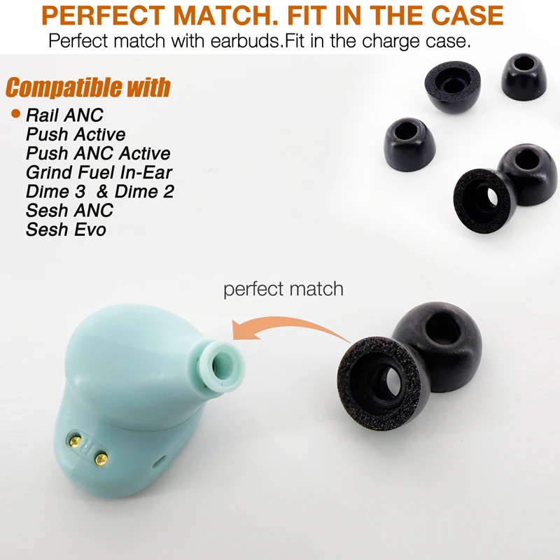 Foam Eartips Compatible with Skullcandy Rail ANC/Dime 3/Dime 2/Push Active/Push ANC Active/Grind Fuel/Sesh ANC/Sesh Evo