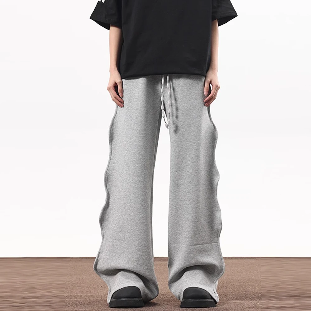 

Harajuku Fashion Wave Design Drape Flared Sweatpants for Men and Women Solid Color Baggy Casual Straight Leg Wide Pants