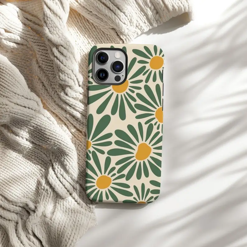 Vintage Daisy Floral Glossy HD Phone Case - Trendy Summer Design in Durable Hard PC Cover