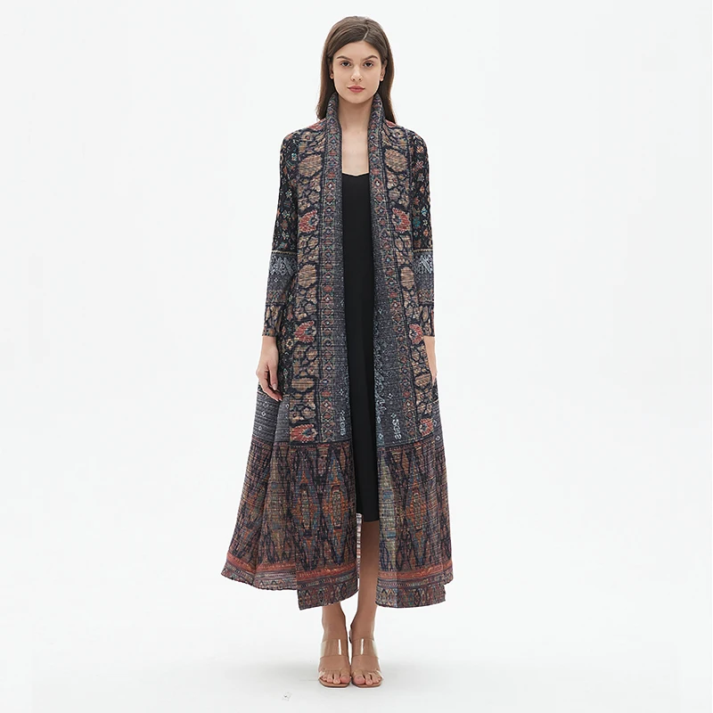 

Miyake Autumn/Winter New 2023 Versatile Long Sleeved Windbreaker Coat 58 Inch Long Cape Printed Women's Fashion Women's Wear