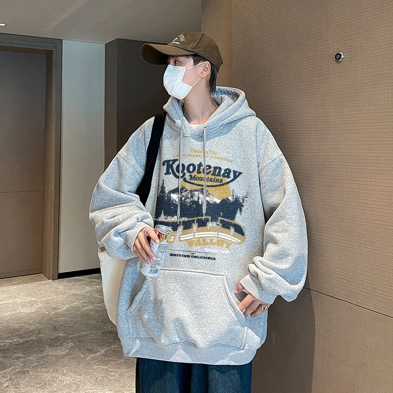 Heavyweight hooded men's sweaters autumn new trendy brand letter printed cotton outerwear loose size  wholesale
