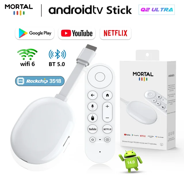Global Version Android 14 TV Stick Q2 Ultra 4K HDR Allwinner H313 Voice Remote BT5.X Chromecast Wifi 6 2G 16G Mini Home TV Stick