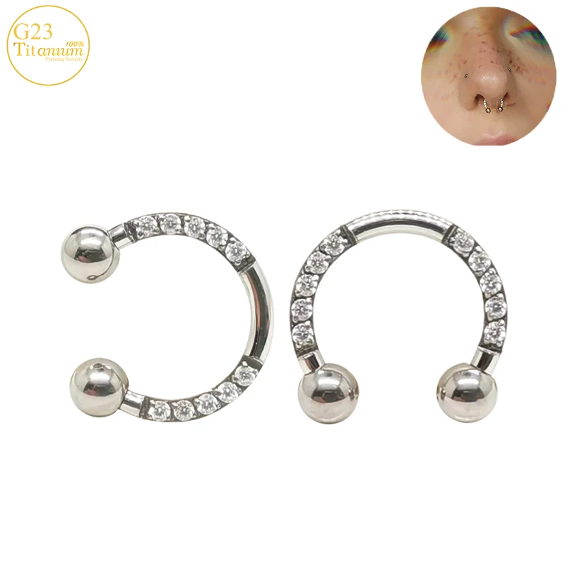 

5PCS G23 Titanium Septum Piercing Nose Rings Zircon Barbell Horseshoe Earrings Ear Cartilage Tragus Helix Piercing Body Jewelry