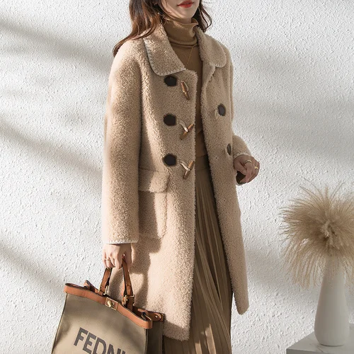 

Elegant 100% Real Wool Jacket Women's Winter Jackets 2023 Long Sheep Shearing Coat Female Clothing Manteau Femme Gxy1190
