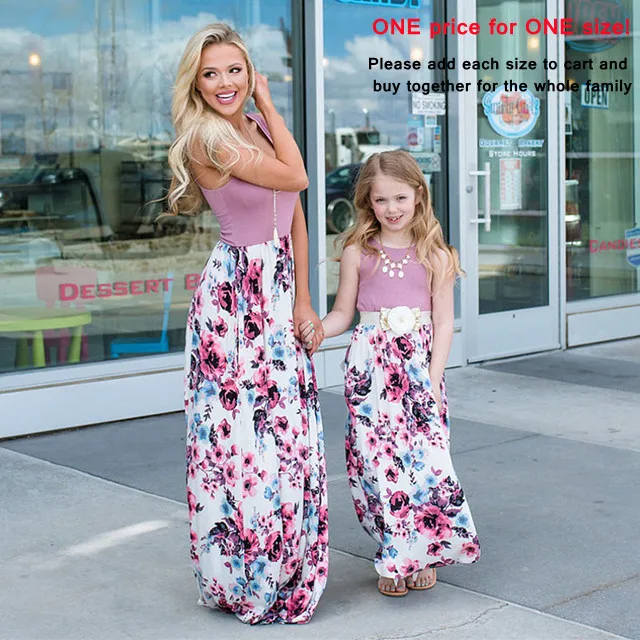 2022 Mom and Daughter dress Family matching clothes Floral Printed Long Dress For Mommy Daughter and me dresses clothes Outfit cute matching outfits for couples Family Matching Outfits