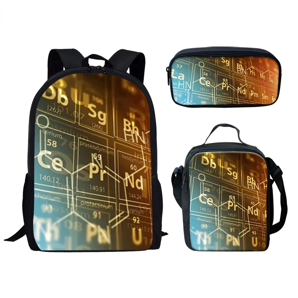Classic Creative Chemistry chemical formula 3D Print 3pcs/Set pupil School Bags Laptop Daypack Backpack Lunch bag Pencil Case
