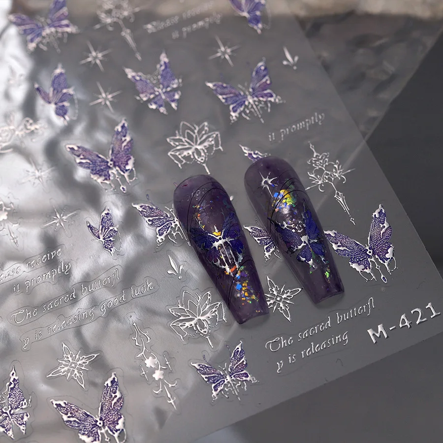5D Relief Luxury Purple Butterfly Silver Edge Stamping Starlight ...