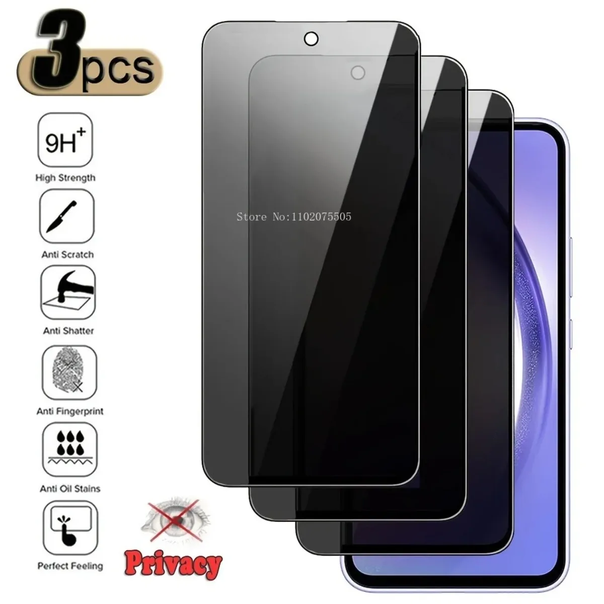 3Pcs Privacy Screen Protectors for Samsung Galaxy A Series