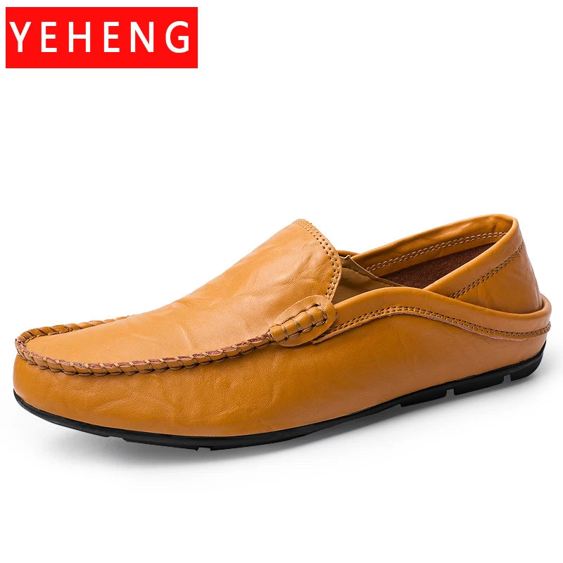 

Summer New Men's Casual Handmade Leather Shoes Flat Bottom Pea Shoes Comfort Lazy Shoes Outdoor Sneakers Hiking Driving Shoes