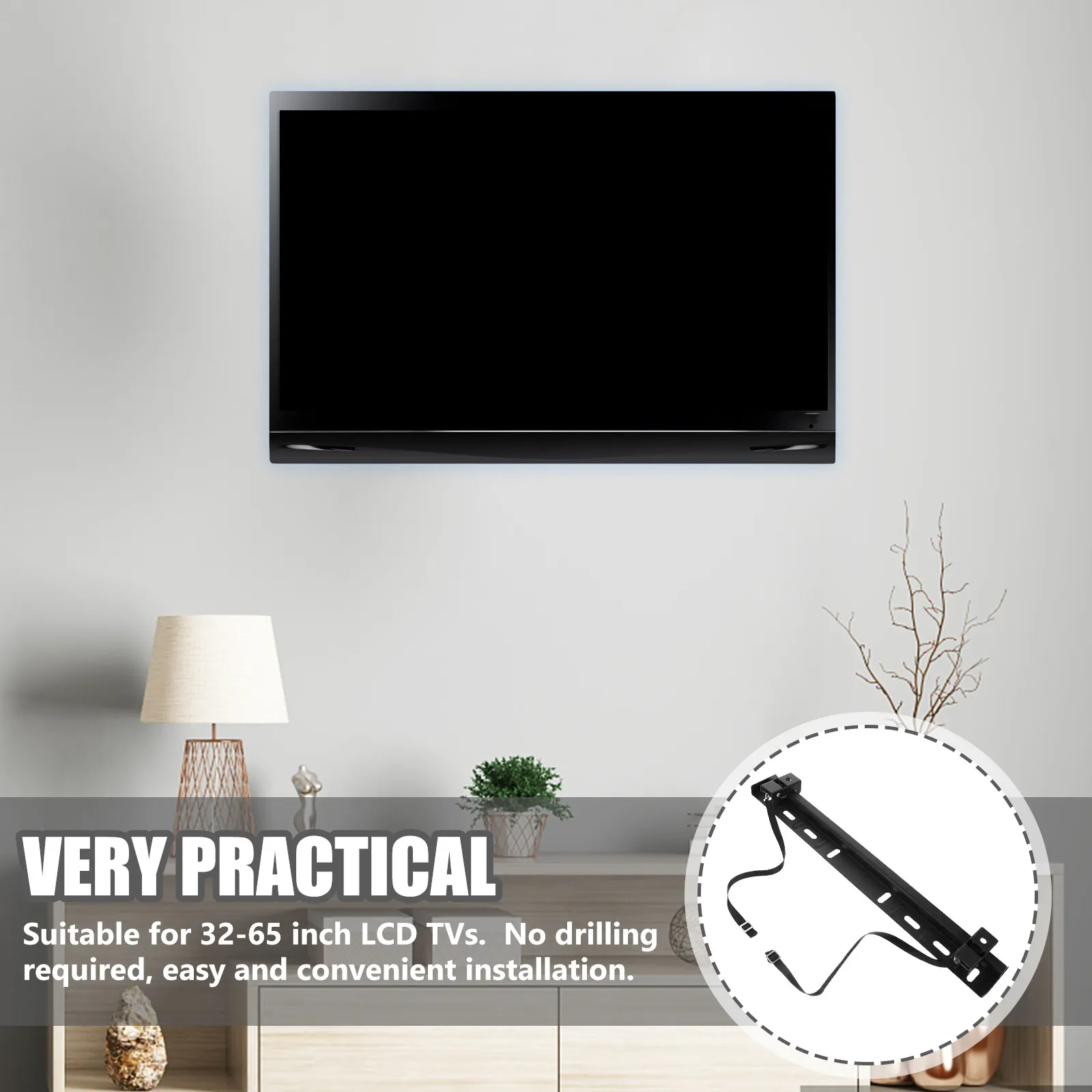 1세트 임대용 친환경 TV 벽걸이 브래킷 드릴 필요 없음 32-65인치 TV 브래킷 견고한 구조 변형 방지 충격 방지