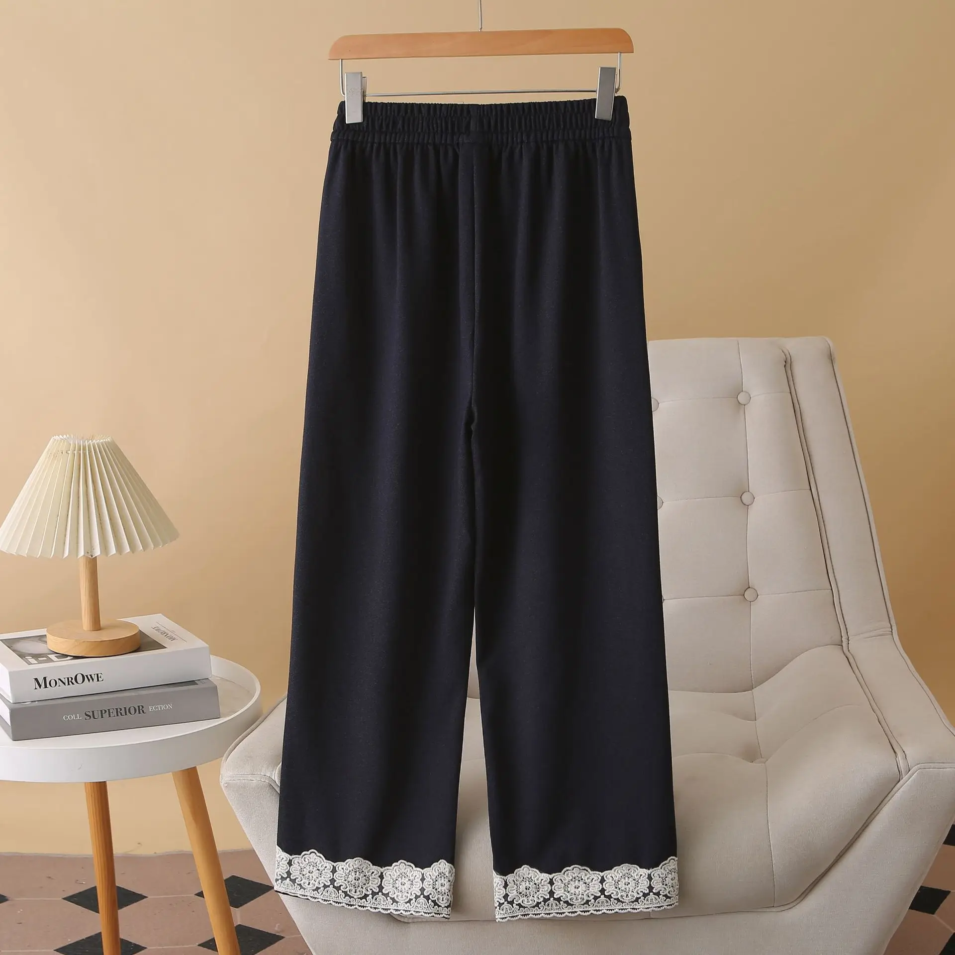 Fashion Plus Size Women's Straight Leg Pants Autumn New Style Casual Lace Hem Ankle Length Bottoms 2551