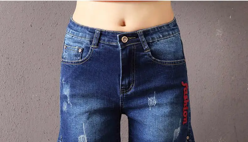 Coreano na Moda Fina de Grandes Carta Bordado Cintura Alta Denim Shorts Feminino 2022 Verão Solto Estilo Dimensões Perna Larga Calças Retas 7 2022 verão solto estilo coreano na moda