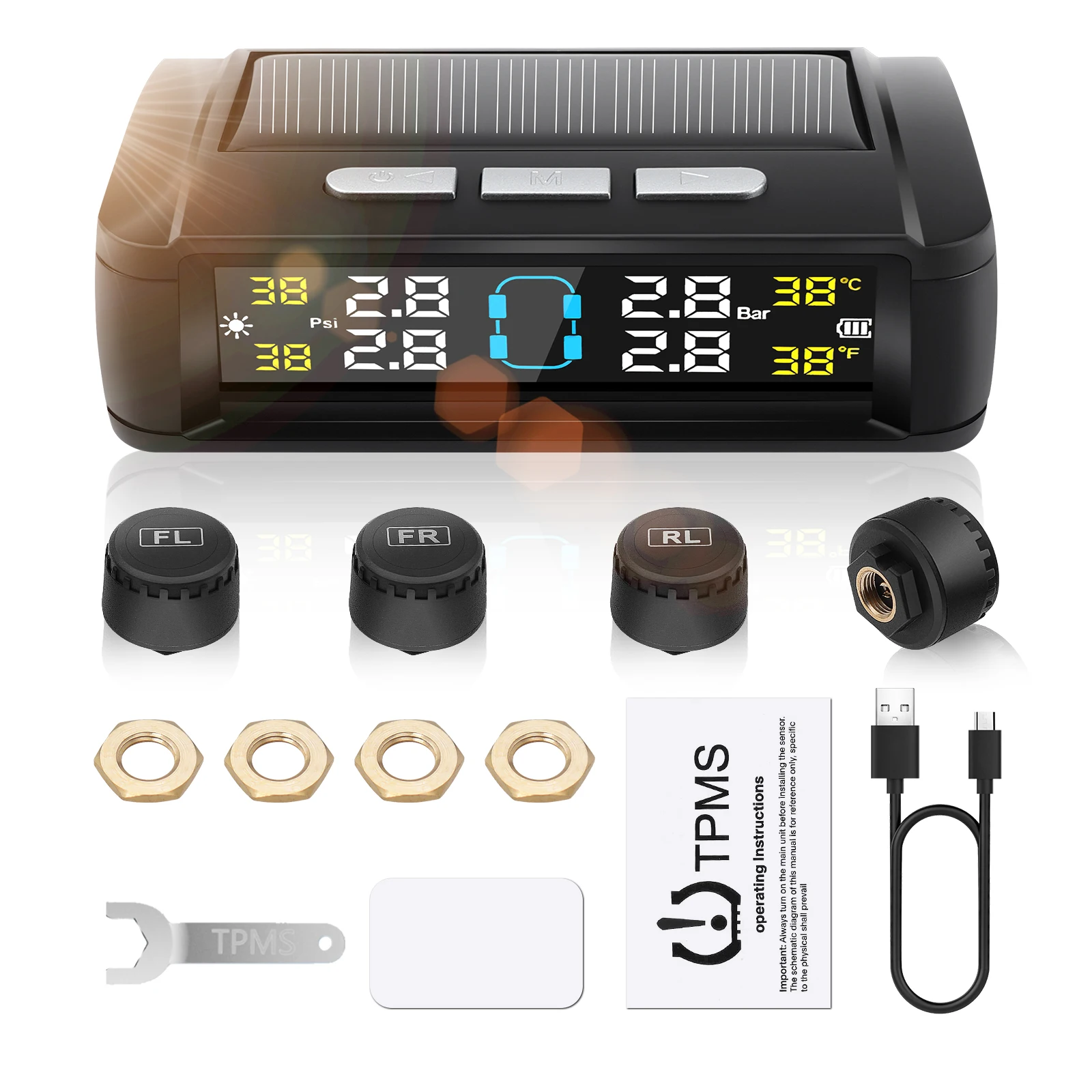 Solar Power TPMS Car Tire Pressure Alarm Monitor Intelligent Auto Security Alarm Digital Tyre Pressure Temperature Warning