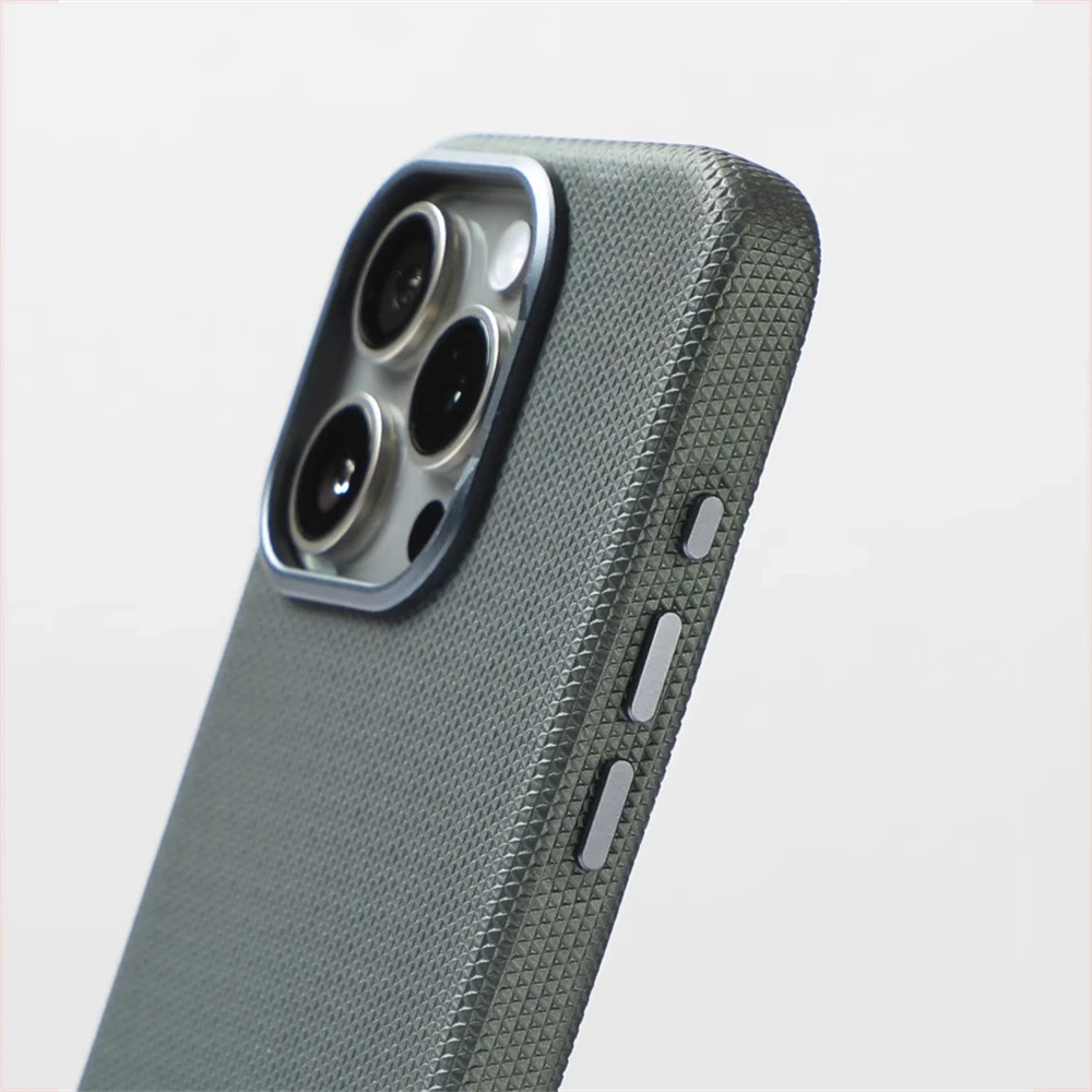 Elegant Two-Tone Leather Case with MagSafe and Alloy Lens Cover