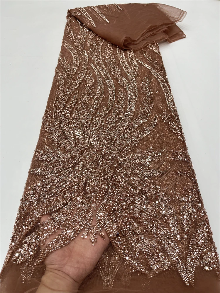 

African Nigerian Lace Fabrics 2023 High Quality Lace sequins French Tulle Embroidery Luxury Bridal Beaded Lace For Wedding FJ