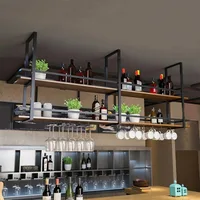 Ceiling Wine Glass Rack - 55.1in Hanging Wine Rack with Glass Holder and Shelf, 2 Layer Industrial Hanging Wine Bottle Holder 1